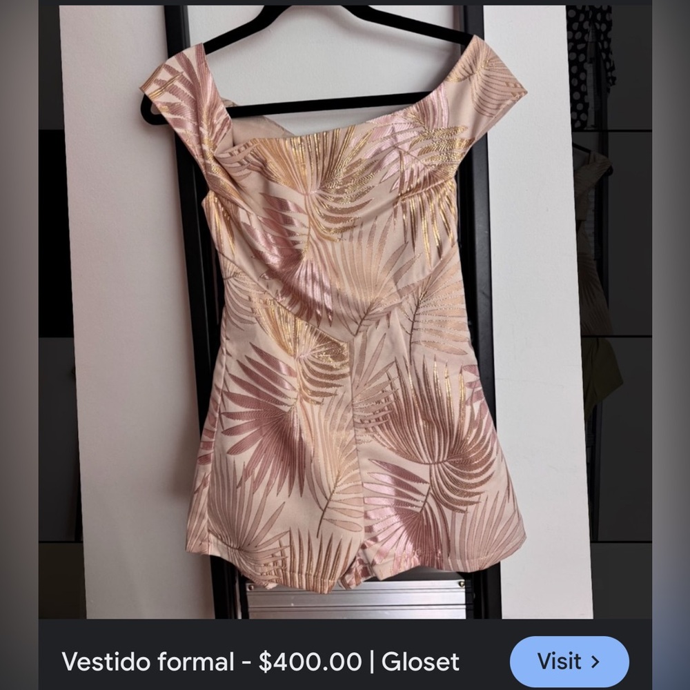 Elegant Off-Shoulder Palm Print Romper - Picture 7 of 7
